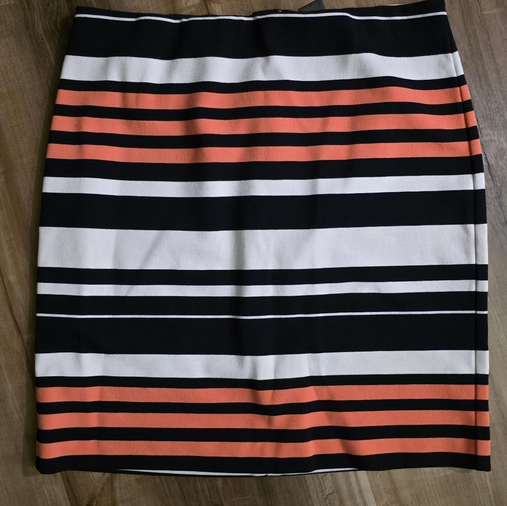 Ann Taylor Black, White, and Orange Striped Pencil Skirt